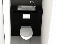 Rendu du lave-mains compact sur WC suspendu WiCi Next, habillage noir